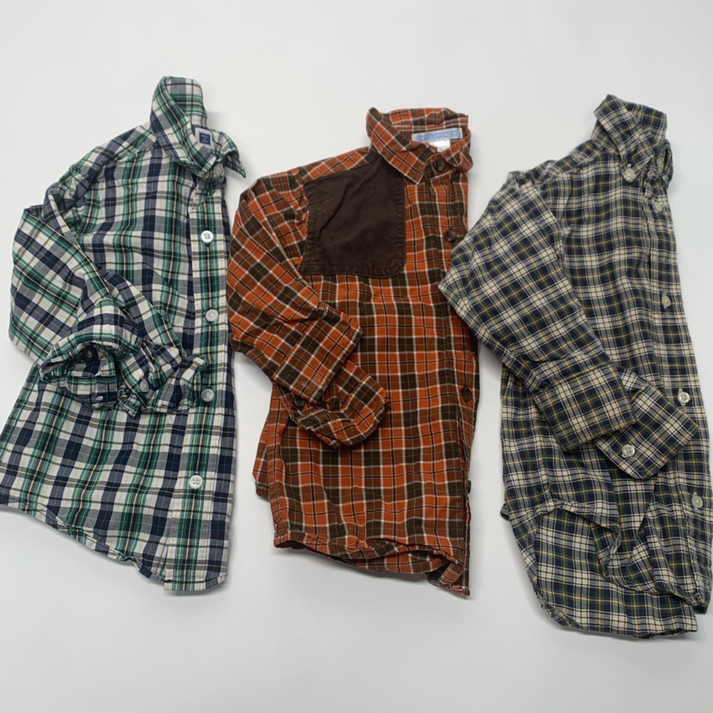 Set of 3 Boys plaid long sleeve shirts, size 2T